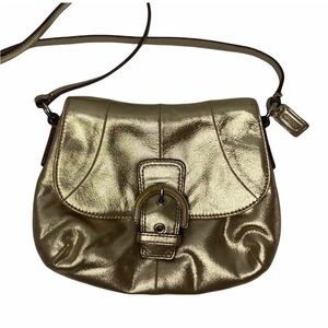 Coach Metallic Gold/Champagne Buckle Crossbody Bag Glam